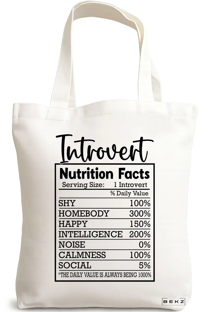 Sacosa Cumparaturi Textila, Geanta Tote, model Introvert Nutrient Facts 38 x 34.5 cm, Alb, BEKZ®