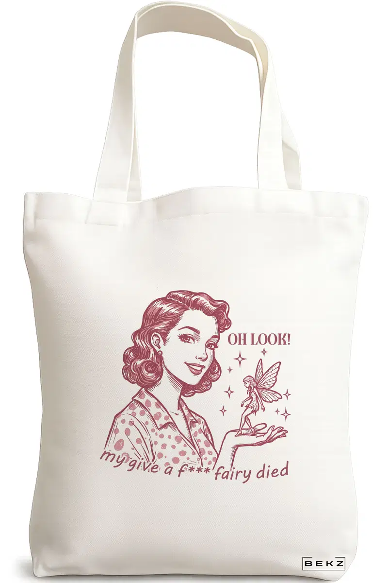 Sacosa Cumparaturi Textila, Geanta Tote, model Fairy Encounter 2 38 x 34.5 cm, Alb, BEKZ®