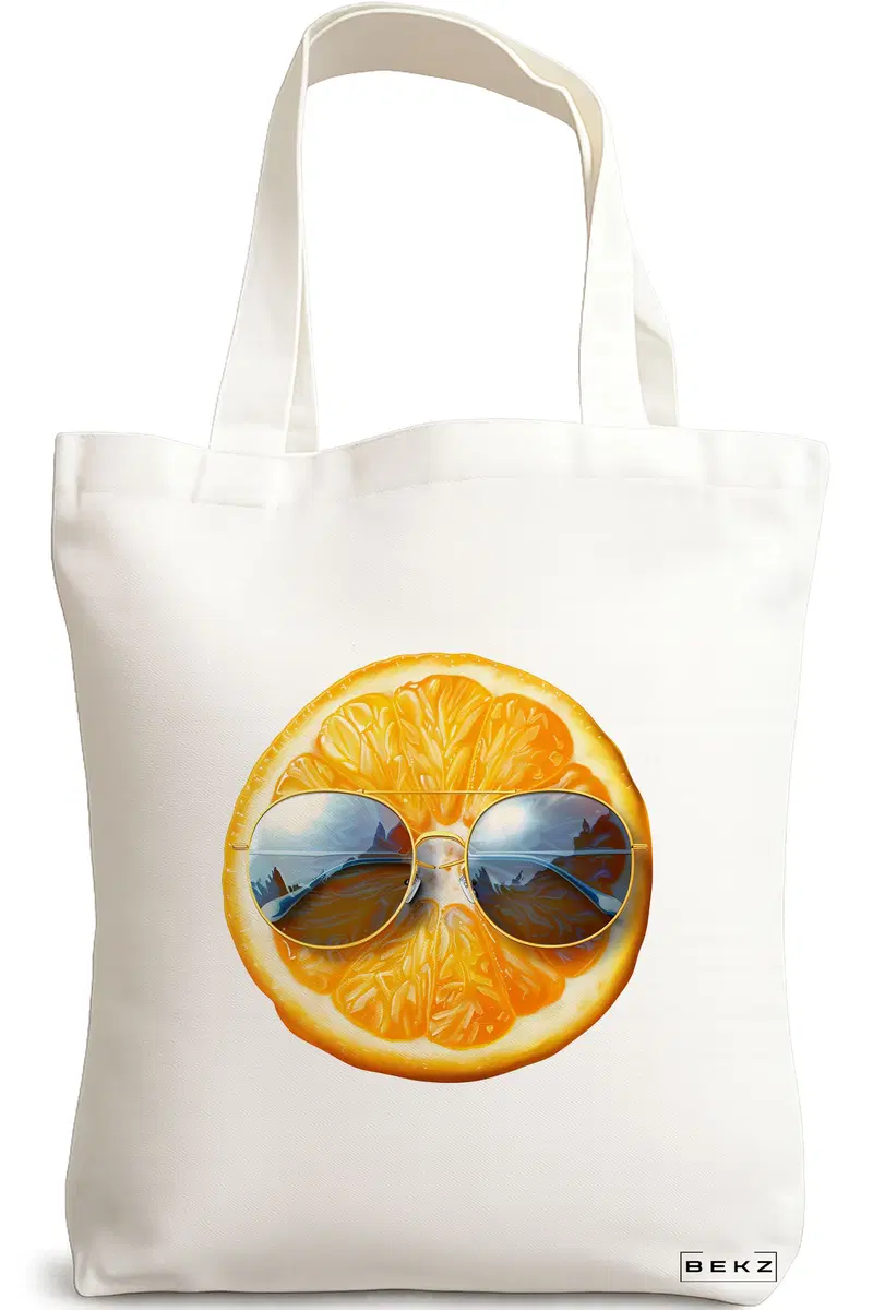 Sacosa Cumparaturi Textila, Geanta Tote, model Summer Orange 38 x 34.5 cm, Alb, BEKZ®