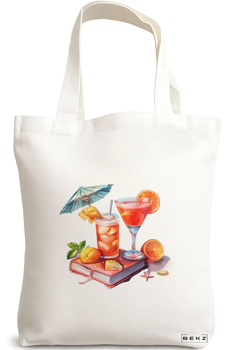 Sacosa Cumparaturi Textila, Geanta Tote, model Books and summer 3 38 x 34.5 cm, Alb, BEKZ®