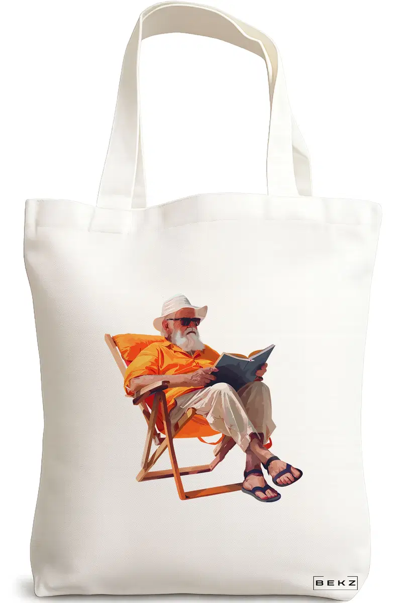 Sacosa Cumparaturi Textila, Geanta Tote, model Reading The painting 38 x 34.5 cm, Alb, BEKZ®