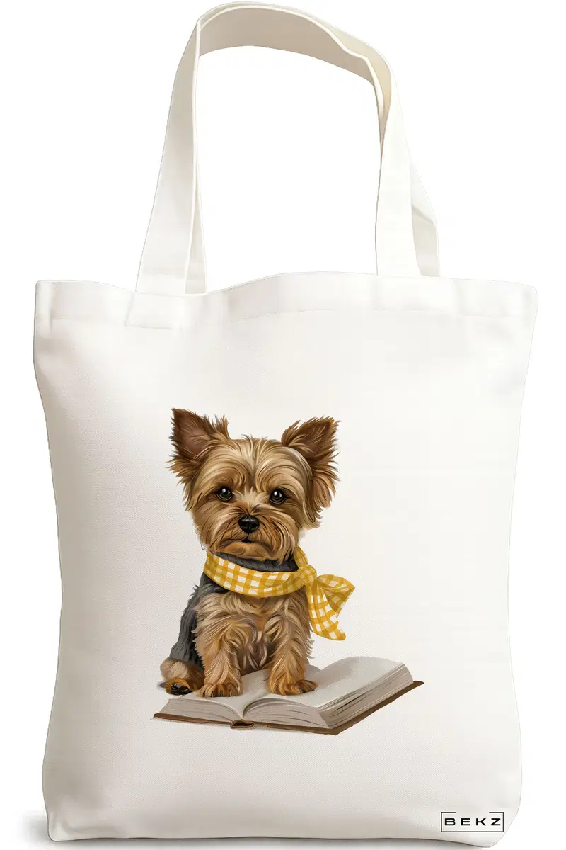 Sacosa Cumparaturi Textila, Geanta Tote, model Reading puppy 18 38 x 34.5 cm, Alb, BEKZ®