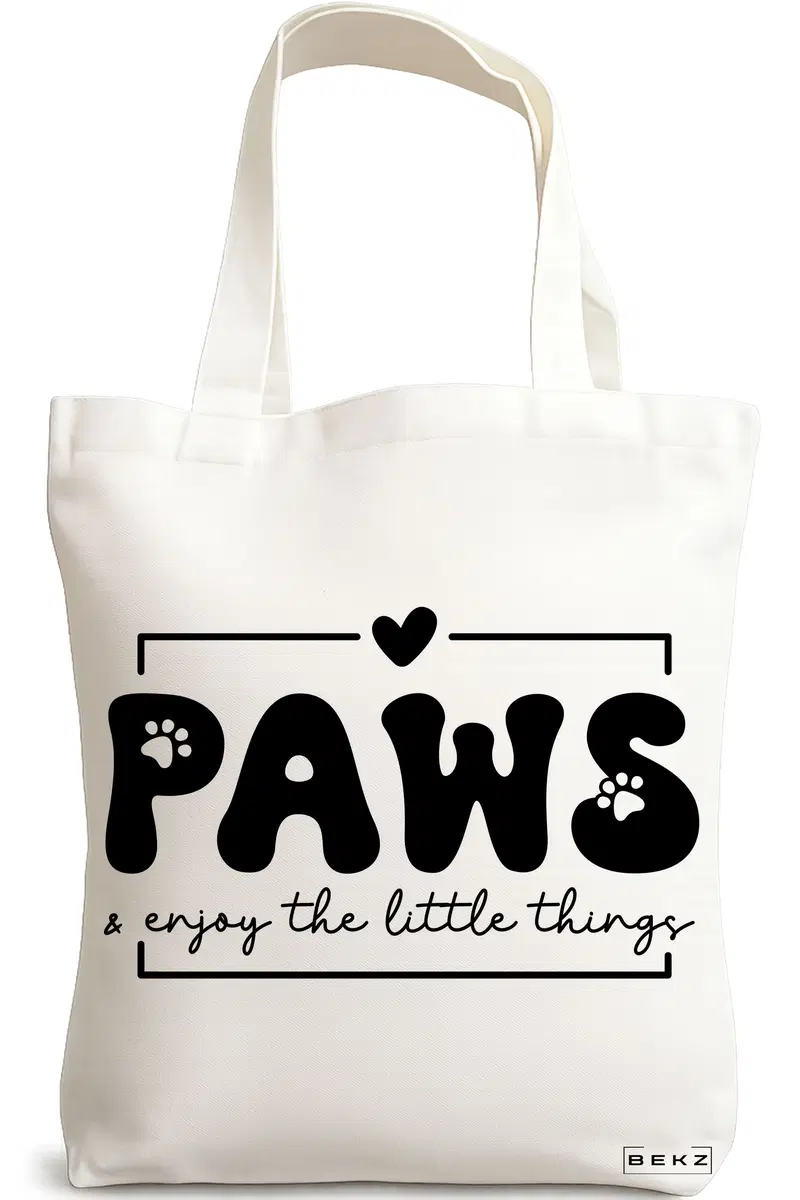 Sacosa Cumparaturi Textila, Geanta Tote, model Paws enjoy the little things 38 x 34.5 cm, Alb, BEKZ®