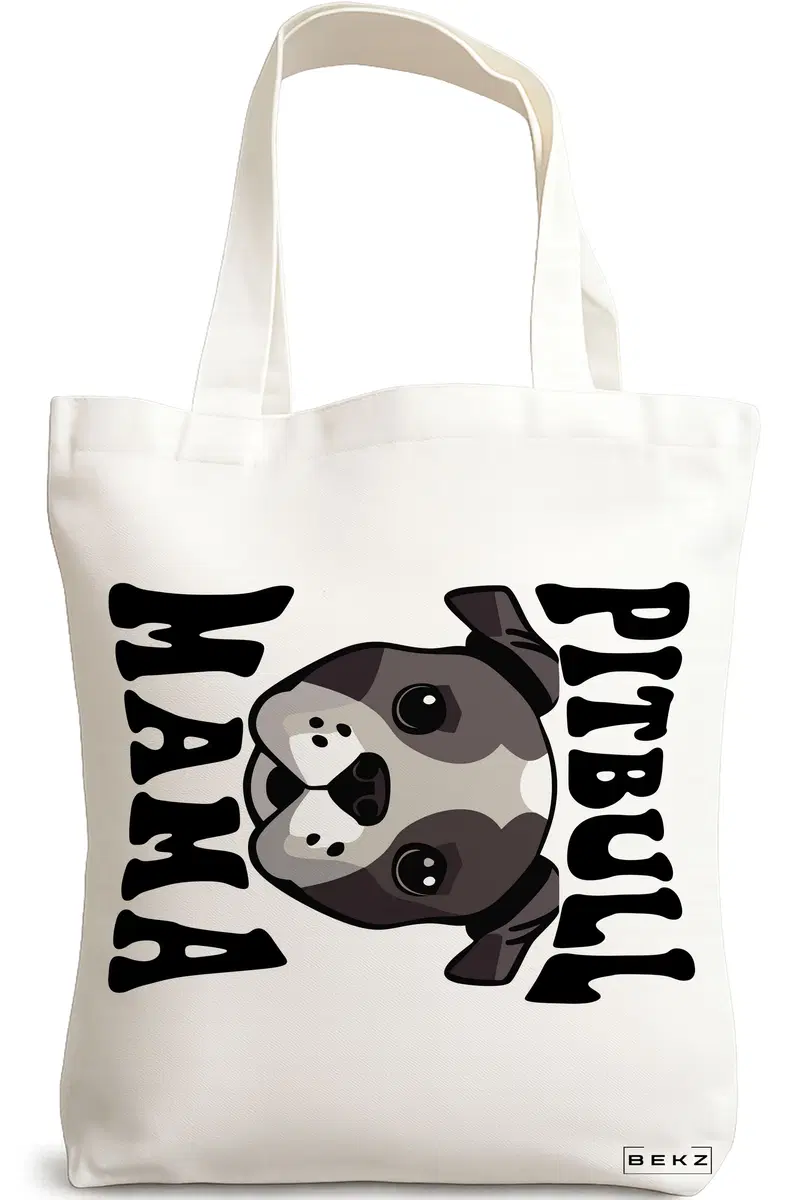 Sacosa Cumparaturi Textila, Geanta Tote, model Pitbull Mama 38 x 34.5 cm, Alb, BEKZ®