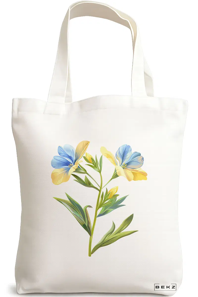 Sacosa Cumparaturi Textila, Geanta Tote, model Fresh Flowers 38 x 34.5 cm, Alb, BEKZ®