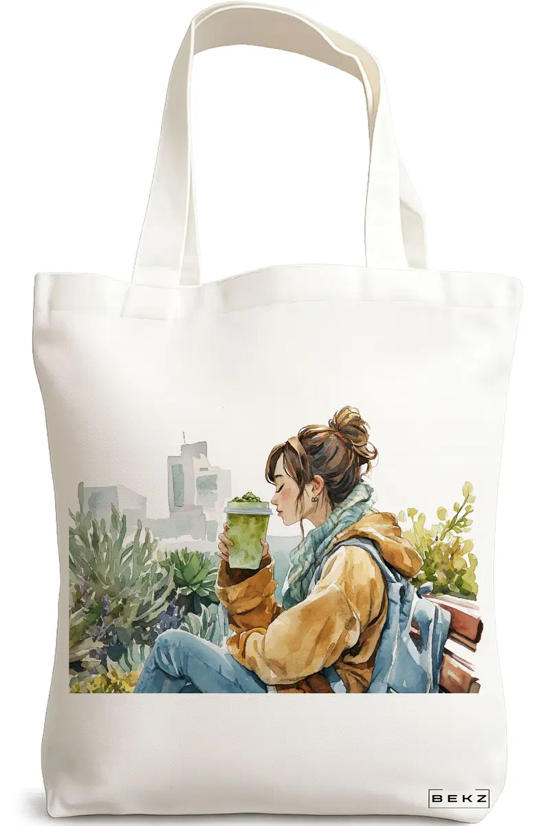 Sacosa Cumparaturi Textila, Geanta Tote, model Urban oasis 38 x 34.5 cm, Alb, BEKZ®