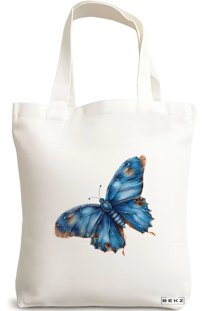 Sacosa Cumparaturi Textila, Geanta Tote, model Artistic butterflies 3 38 x 34.5 cm, Alb, BEKZ®