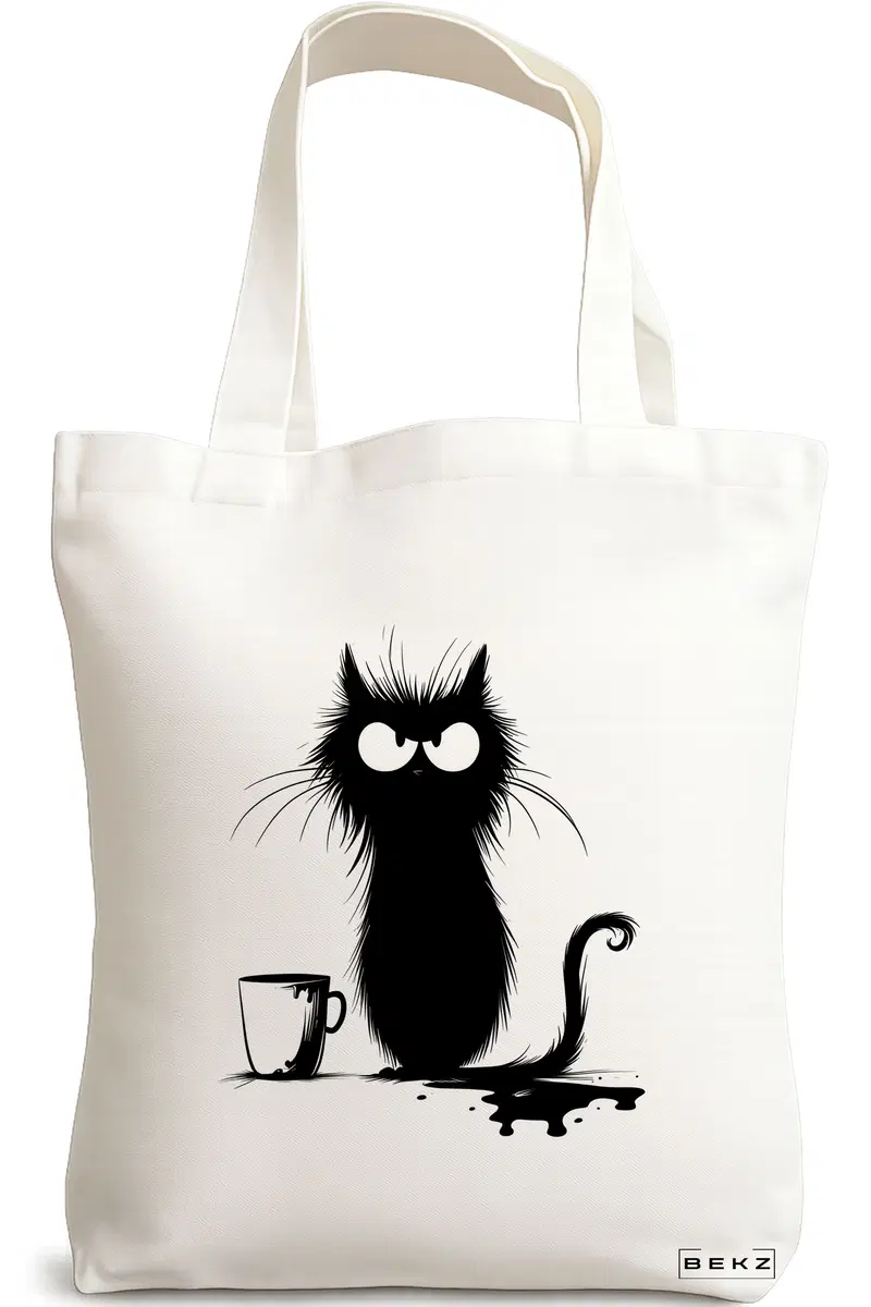 Sacosa Cumparaturi Textila, Geanta Tote, model Disaster in the cup 38 x 34.5 cm, Alb, BEKZ®