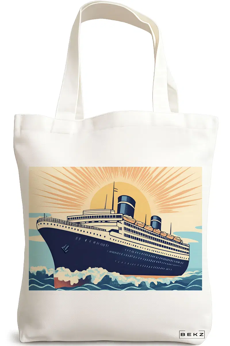 Sacosa Cumparaturi Textila, Geanta Tote, model Sunrise Cruise 38 x 34.5 cm, Alb, BEKZ®