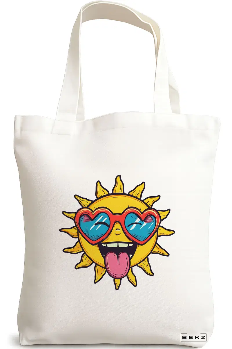 Sacosa Cumparaturi Textila, Geanta Tote, model Sun faces 1 38 x 34.5 cm, Alb, BEKZ®