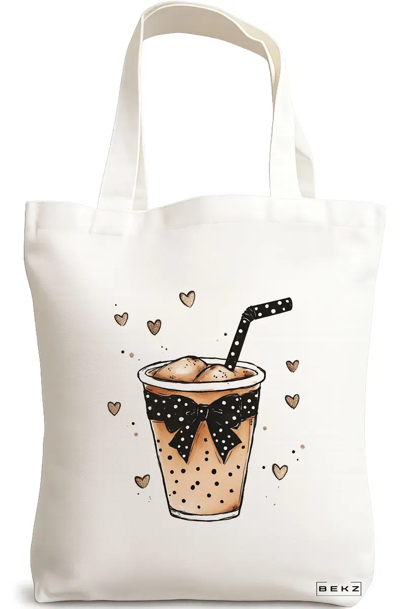 Sacosa Cumparaturi Textila, Geanta Tote, model Caffeine lover 1 38 x 34.5 cm, Alb, BEKZ®
