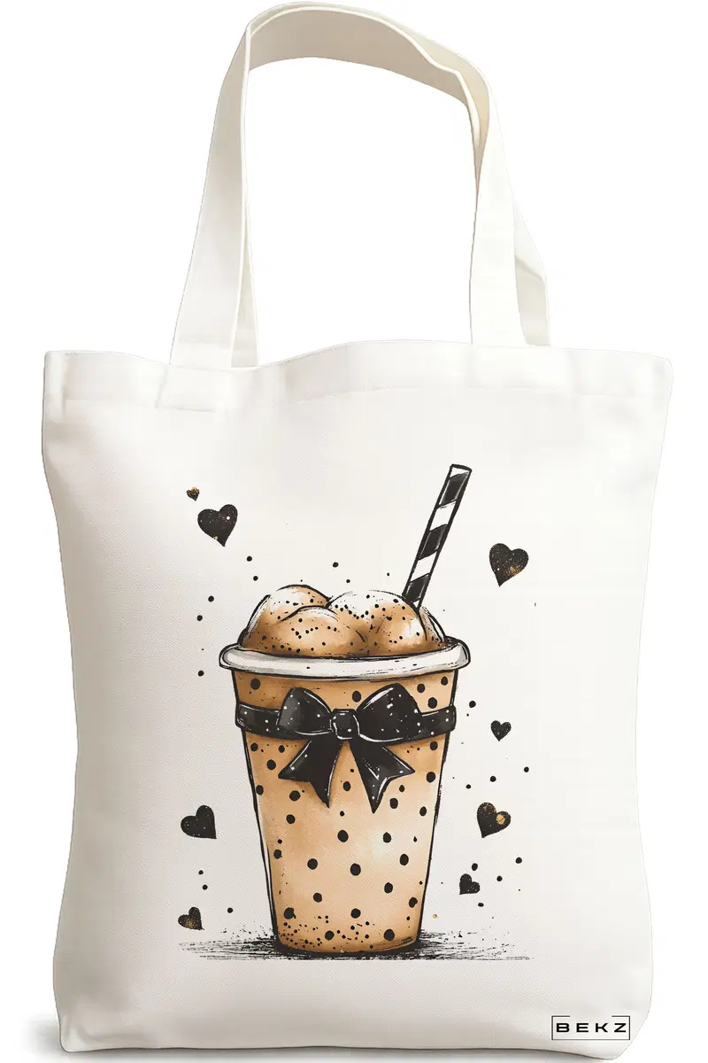 Sacosa Cumparaturi Textila, Geanta Tote, model Caffeine lover 2 38 x 34.5 cm, Alb, BEKZ®