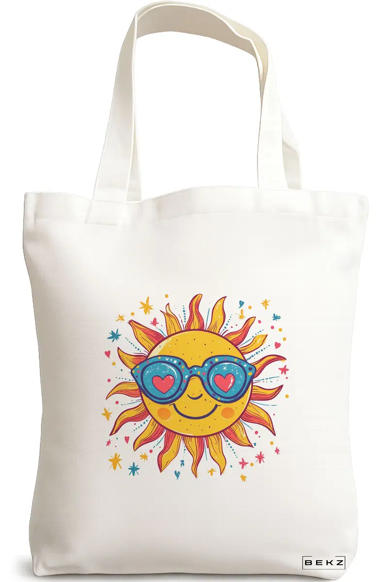 Sacosa Cumparaturi Textila, Geanta Tote, model Sun faces 2 38 x 34.5 cm, Alb, BEKZ®