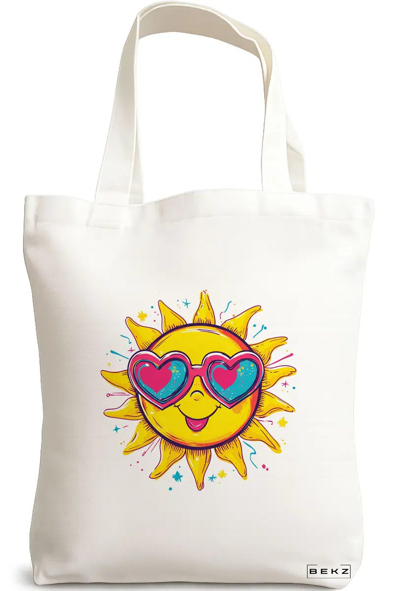 Sacosa Cumparaturi Textila, Geanta Tote, model Sun faces 3 38 x 34.5 cm, Alb, BEKZ®