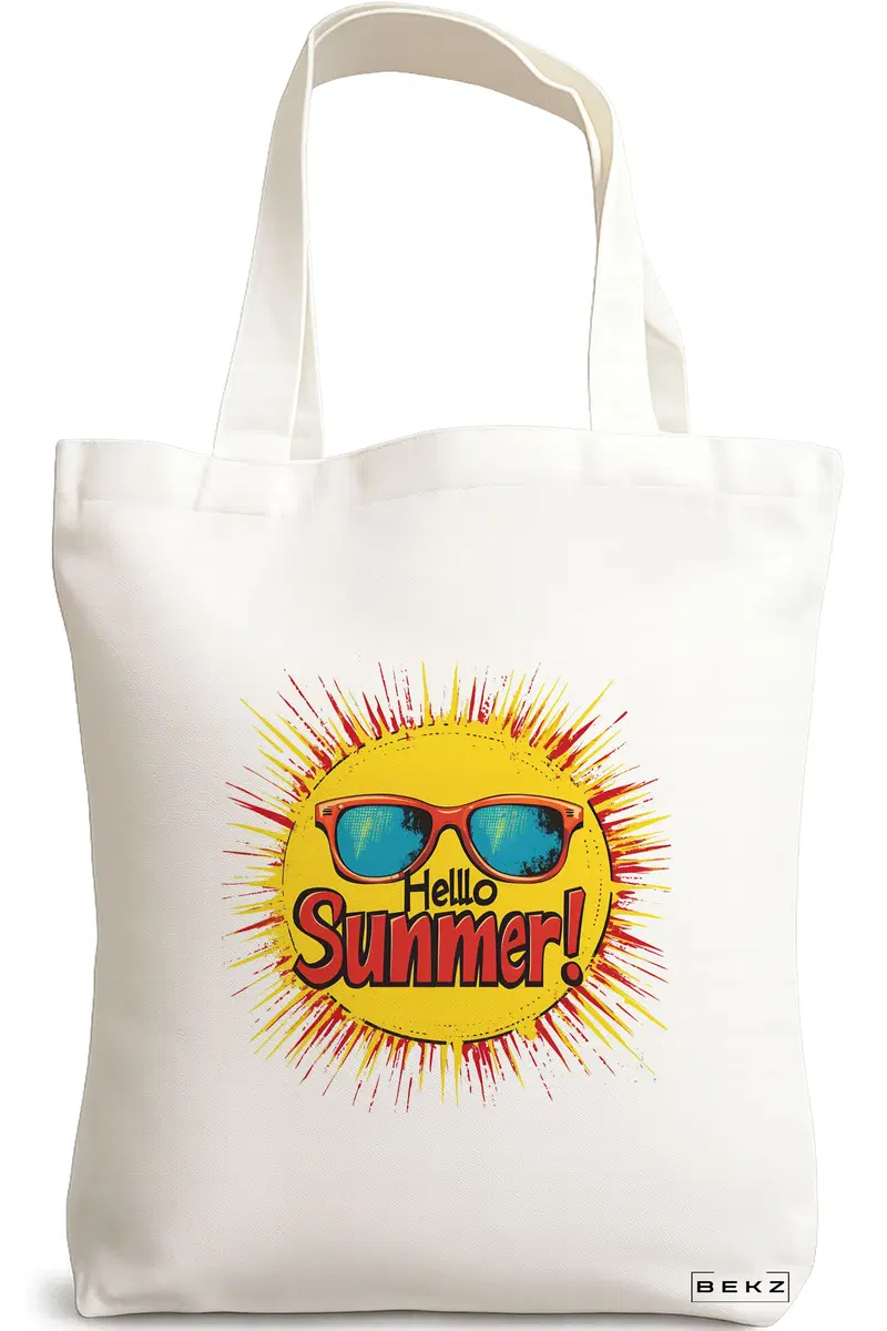 Sacosa Cumparaturi Textila, Geanta Tote, model Sun faces 4 38 x 34.5 cm, Alb, BEKZ®