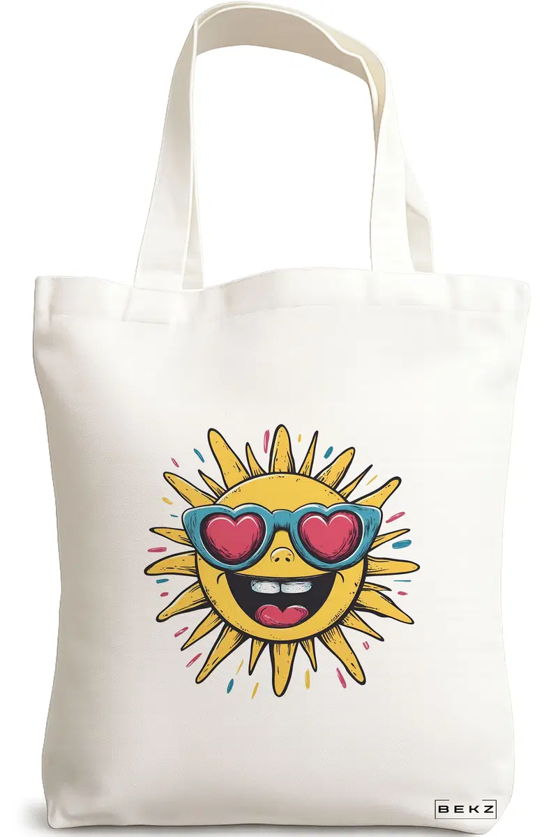 Sacosa Cumparaturi Textila, Geanta Tote, model Sun faces 5 38 x 34.5 cm, Alb, BEKZ®