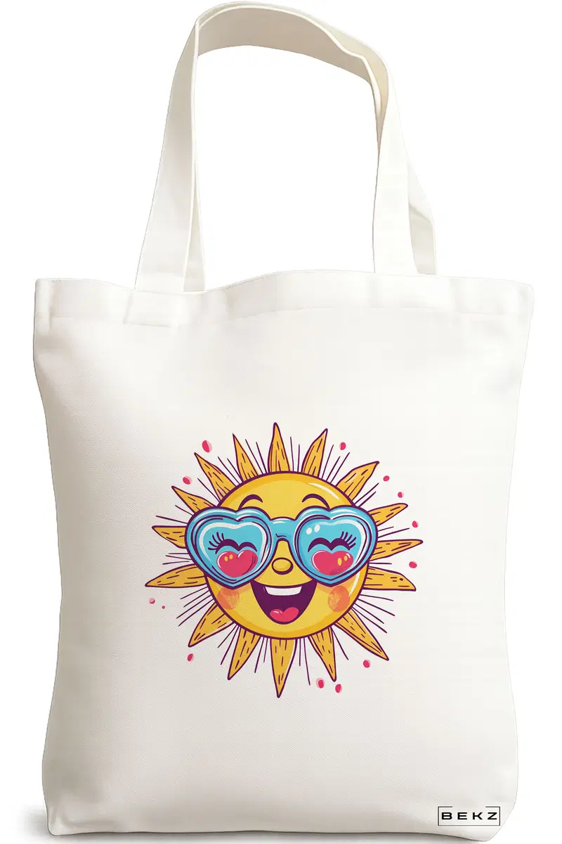 Sacosa Cumparaturi Textila, Geanta Tote, model Sun faces 6 38 x 34.5 cm, Alb, BEKZ®