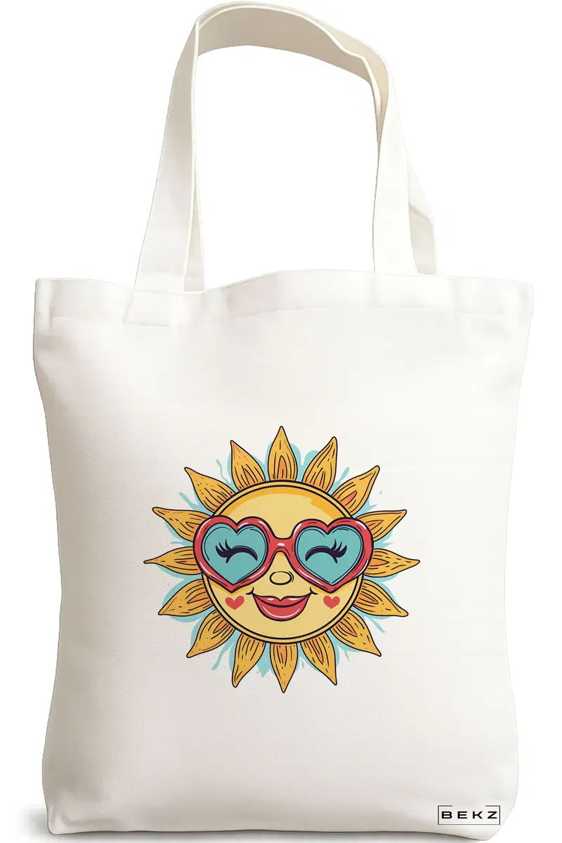 Sacosa Cumparaturi Textila, Geanta Tote, model Sun faces 7 38 x 34.5 cm, Alb, BEKZ®