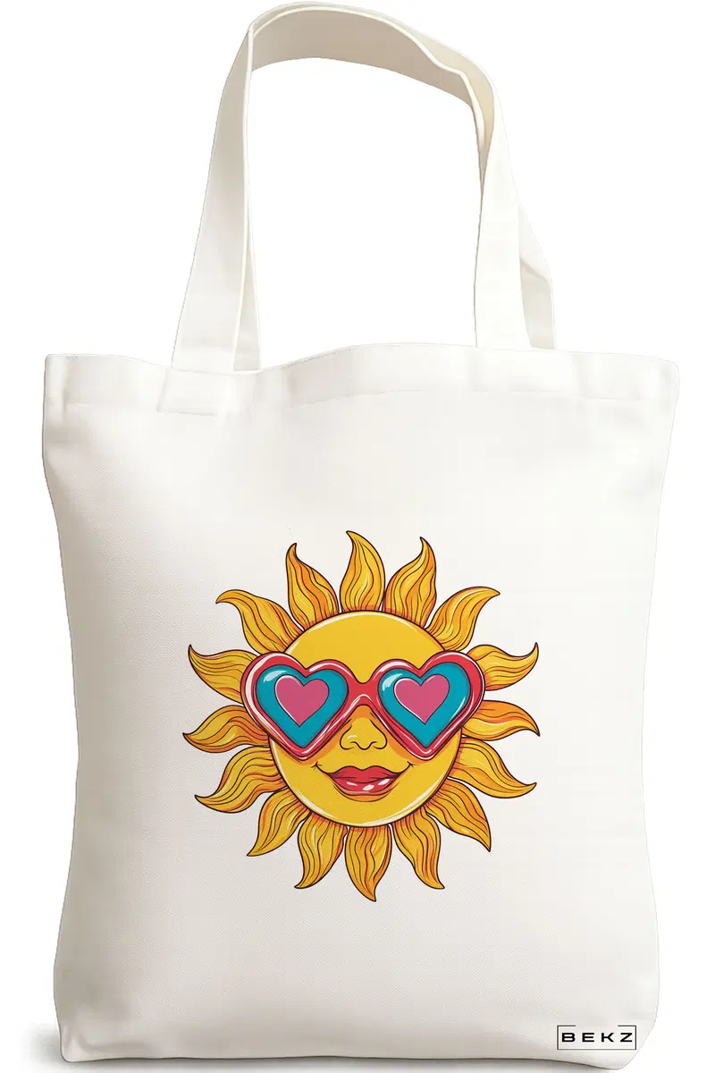 Sacosa Cumparaturi Textila, Geanta Tote, model Sun faces 8 38 x 34.5 cm, Alb, BEKZ®