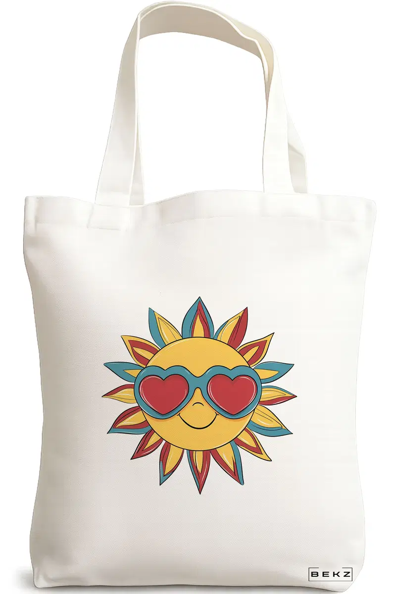 Sacosa Cumparaturi Textila, Geanta Tote, model Sun faces 9 38 x 34.5 cm, Alb, BEKZ®