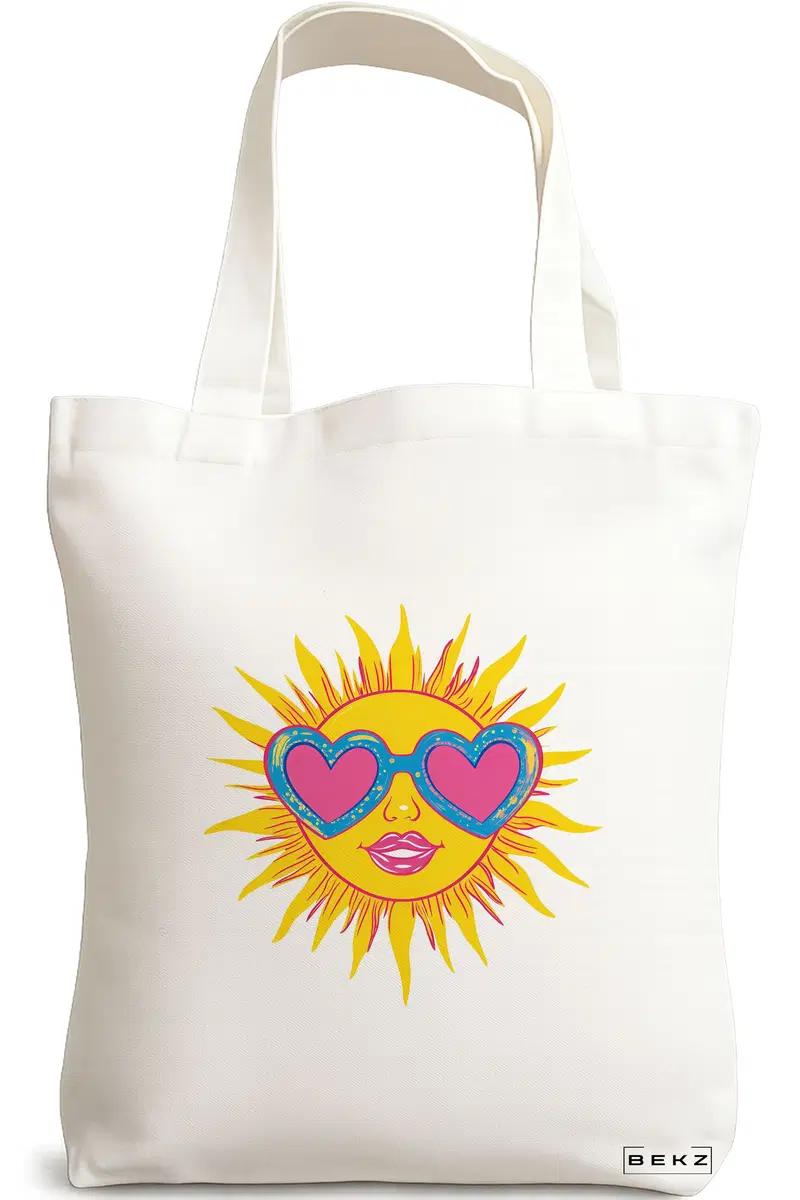 Sacosa Cumparaturi Textila, Geanta Tote, model Sun faces 10 38 x 34.5 cm, Alb, BEKZ®