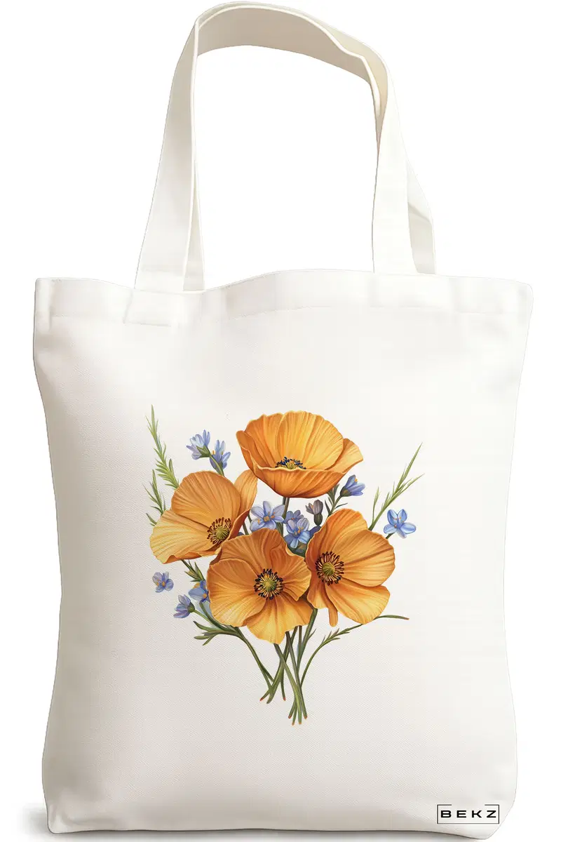 Sacosa Cumparaturi Textila, Geanta Tote, model Flowers 12 38 x 34.5 cm, Alb, BEKZ®
