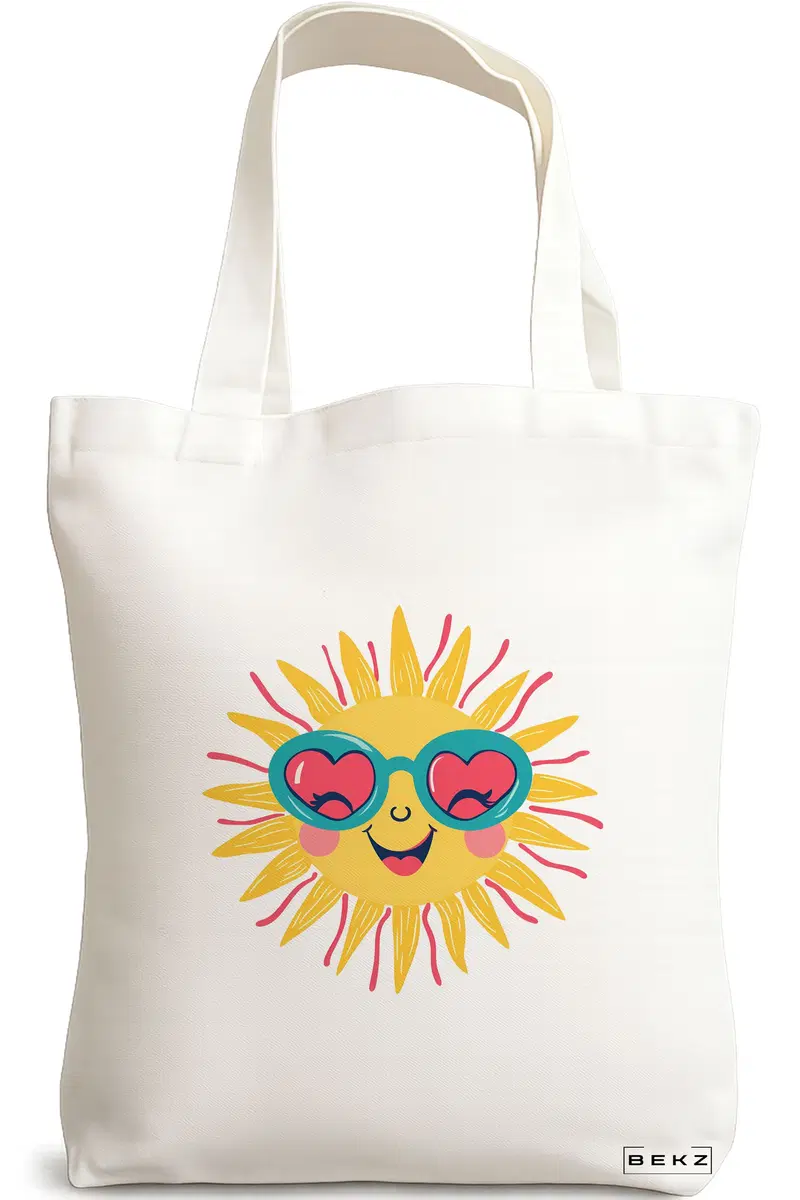 Sacosa Cumparaturi Textila, Geanta Tote, model Sun faces 11 38 x 34.5 cm, Alb, BEKZ®