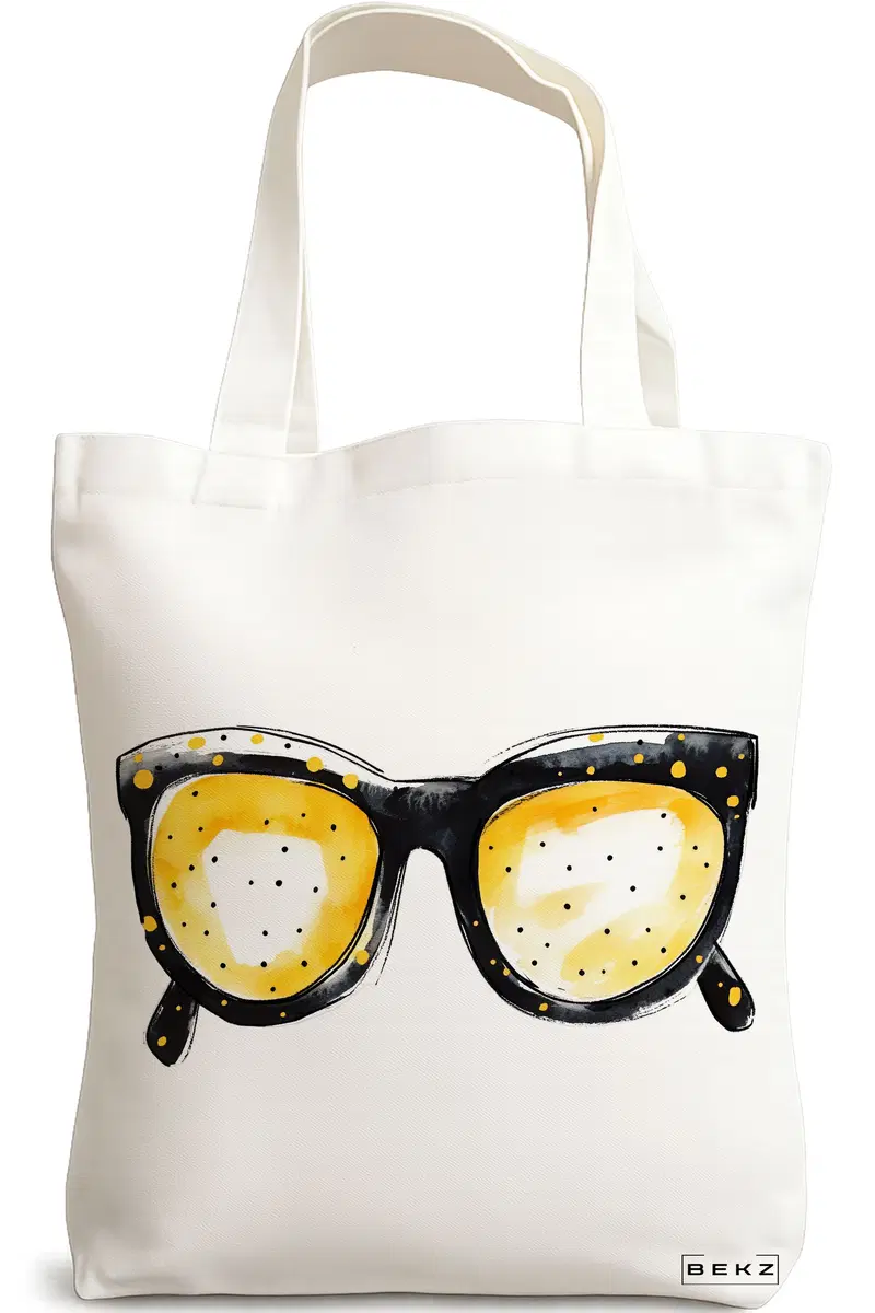 Sacosa Cumparaturi Textila, Geanta Tote, model Modern Sunglasses 38 x 34.5 cm, Alb, BEKZ®