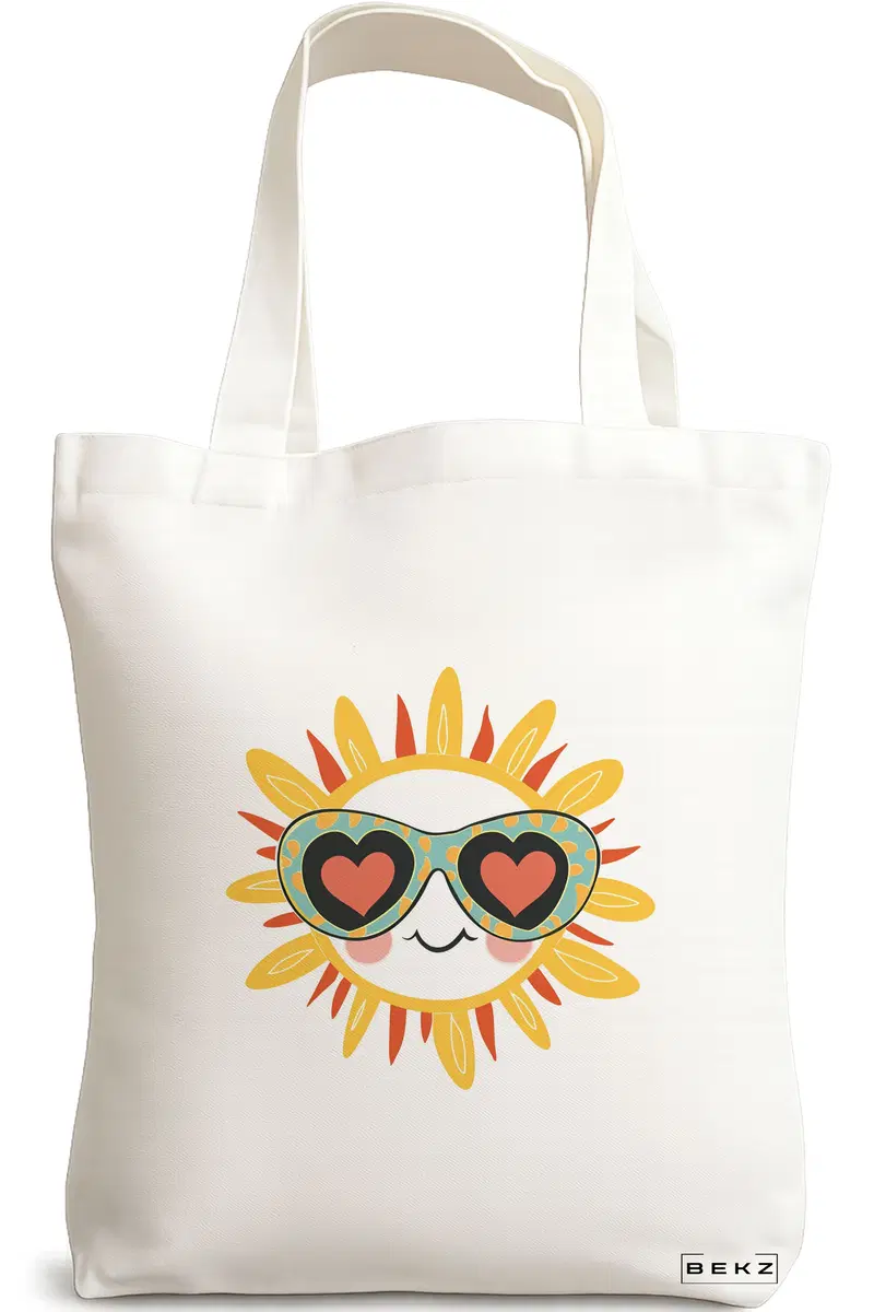 Sacosa Cumparaturi Textila, Geanta Tote, model Sun faces 12 38 x 34.5 cm, Alb, BEKZ®