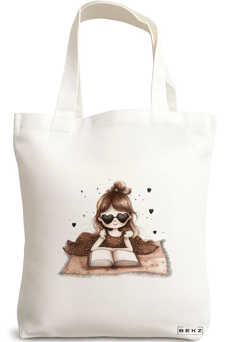Sacosa Cumparaturi Textila, Geanta Tote, model Bookish girlie 38 x 34.5 cm, Alb, BEKZ®