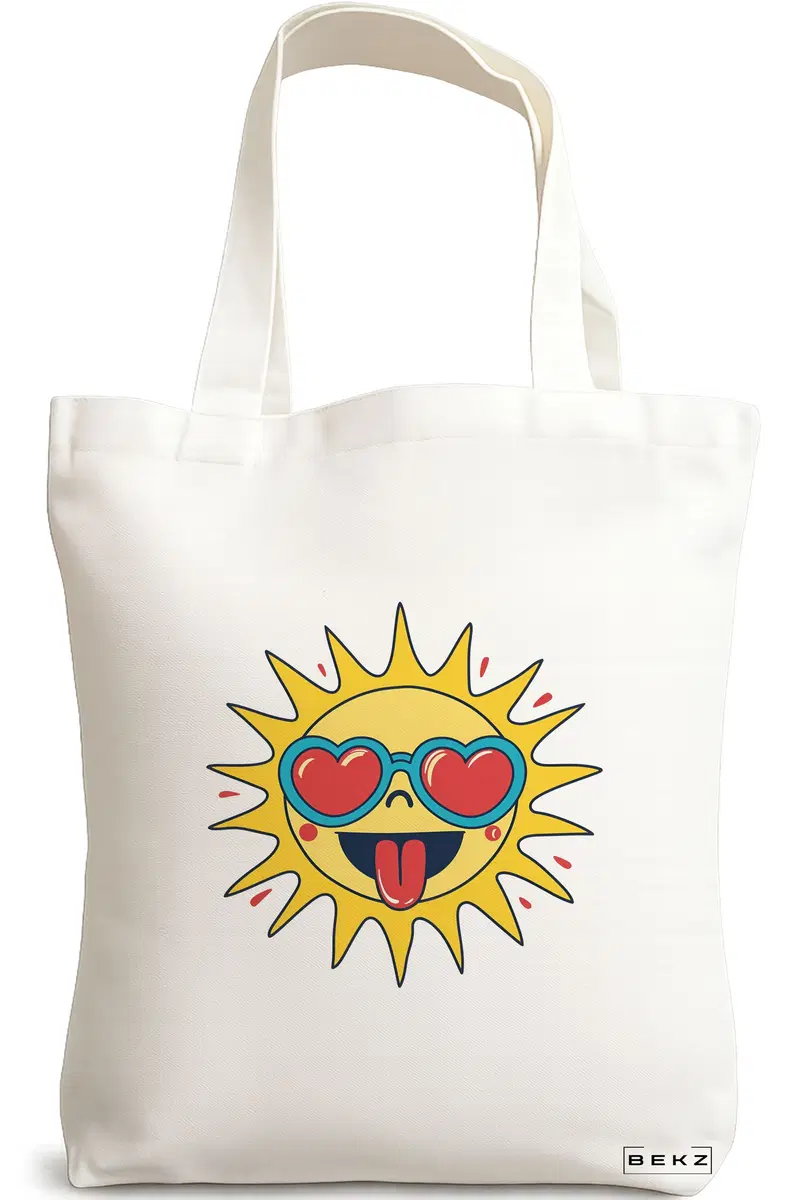 Sacosa Cumparaturi Textila, Geanta Tote, model Sun faces 13 38 x 34.5 cm, Alb, BEKZ®