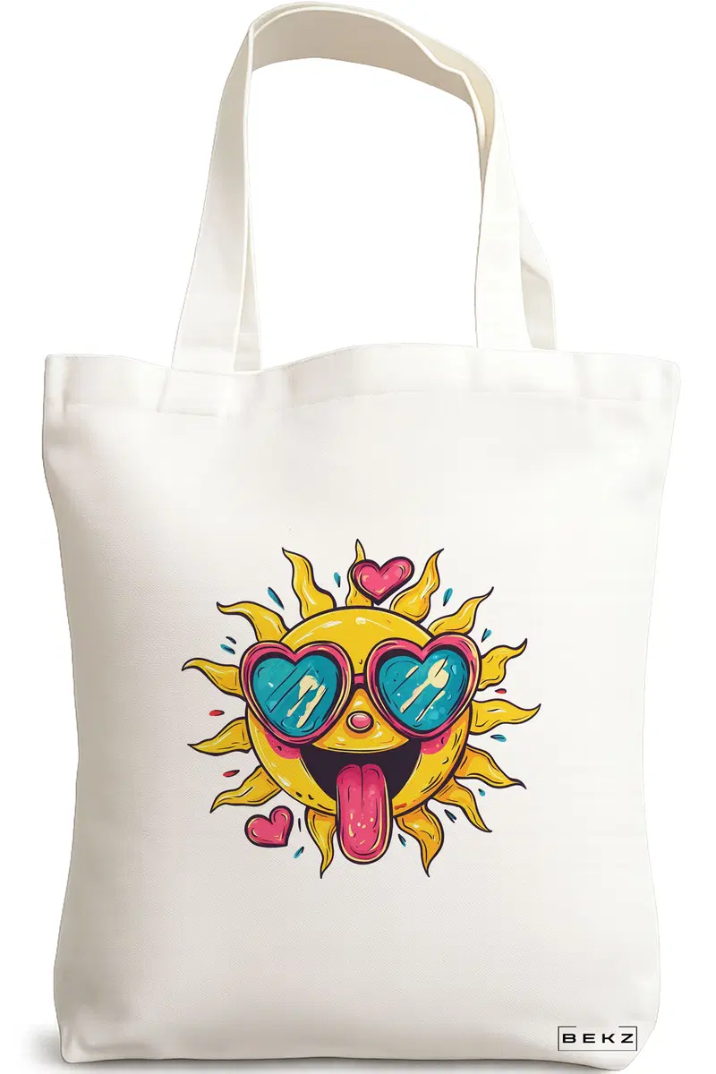 Sacosa Cumparaturi Textila, Geanta Tote, model Sun faces 14 38 x 34.5 cm, Alb, BEKZ®