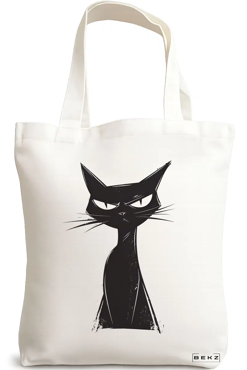 Sacosa Cumparaturi Textila, Geanta Tote, model That cat face 38 x 34.5 cm, Alb, BEKZ®