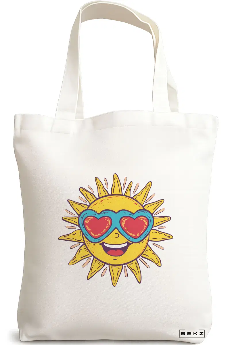 Sacosa Cumparaturi Textila, Geanta Tote, model Sun faces 15 38 x 34.5 cm, Alb, BEKZ®