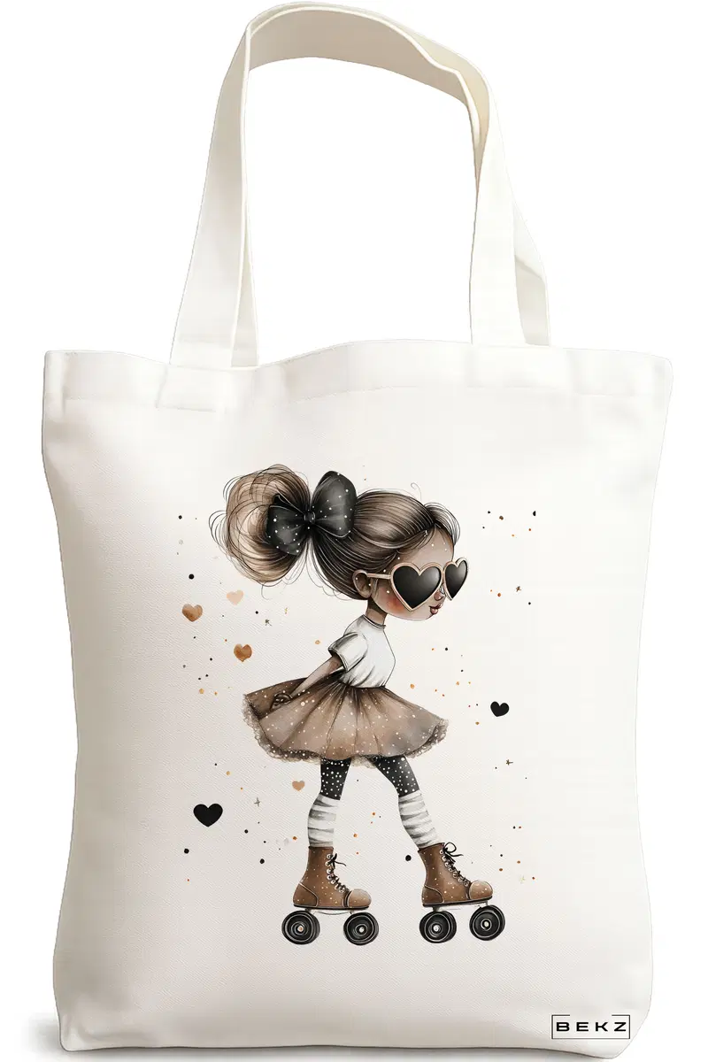 Sacosa Cumparaturi Textila, Geanta Tote, model The rolling girl 2 38 x 34.5 cm, Alb, BEKZ®