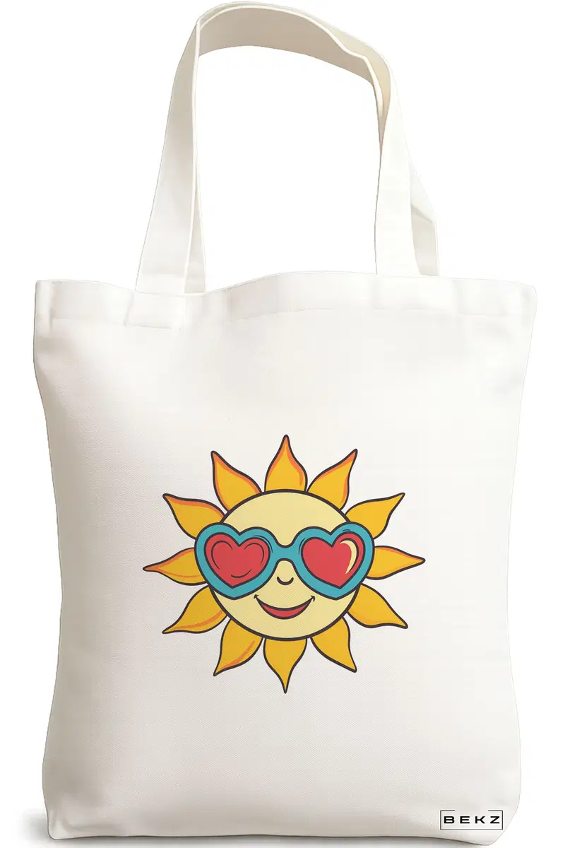 Sacosa Cumparaturi Textila, Geanta Tote, model Sun faces 17 38 x 34.5 cm, Alb, BEKZ®
