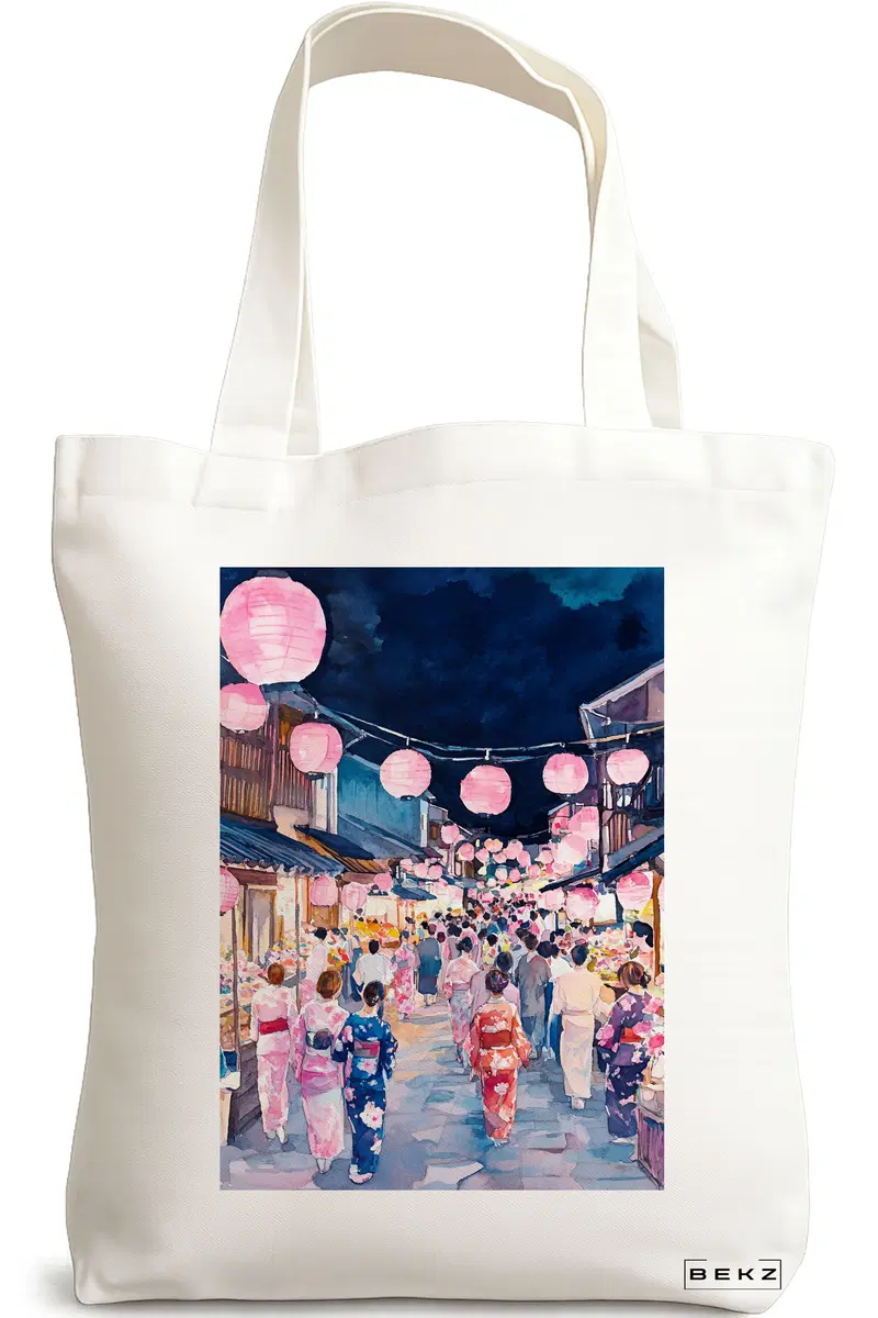 Sacosa Cumparaturi Textila, Geanta Tote, model Japan Colors 38 x 34.5 cm, Alb, BEKZ®