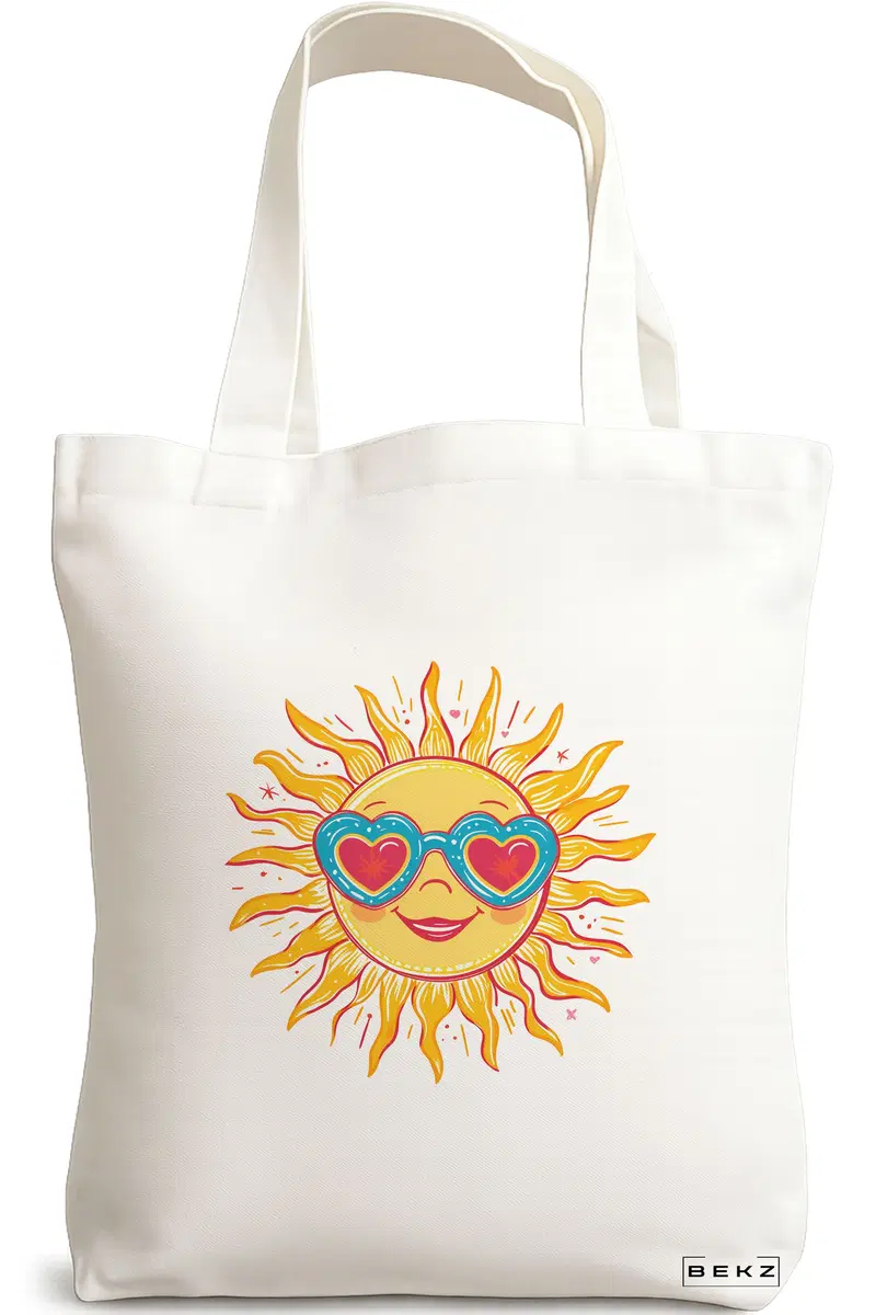 Sacosa Cumparaturi Textila, Geanta Tote, model Sun faces 18 38 x 34.5 cm, Alb, BEKZ®