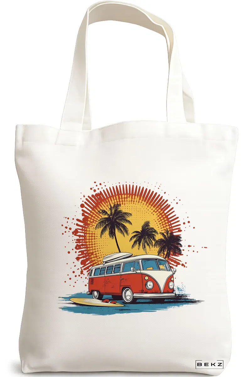 Sacosa Cumparaturi Textila, Geanta Tote, model Summer vibes 2 38 x 34.5 cm, Alb, BEKZ®