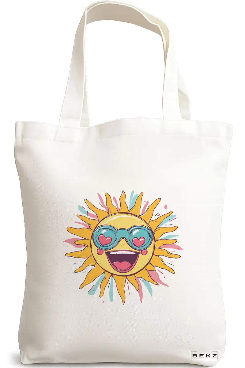 Sacosa Cumparaturi Textila, Geanta Tote, model Sun faces 19 38 x 34.5 cm, Alb, BEKZ®