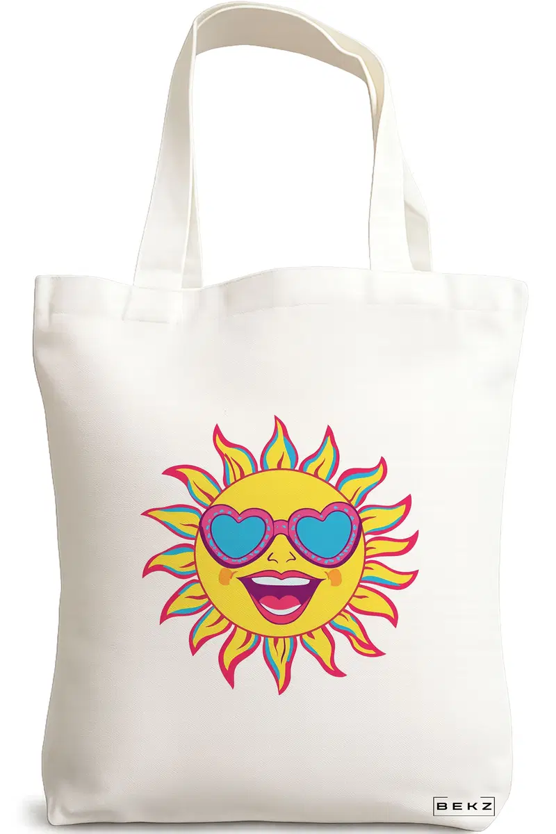 Sacosa Cumparaturi Textila, Geanta Tote, model Sun faces 20 38 x 34.5 cm, Alb, BEKZ®