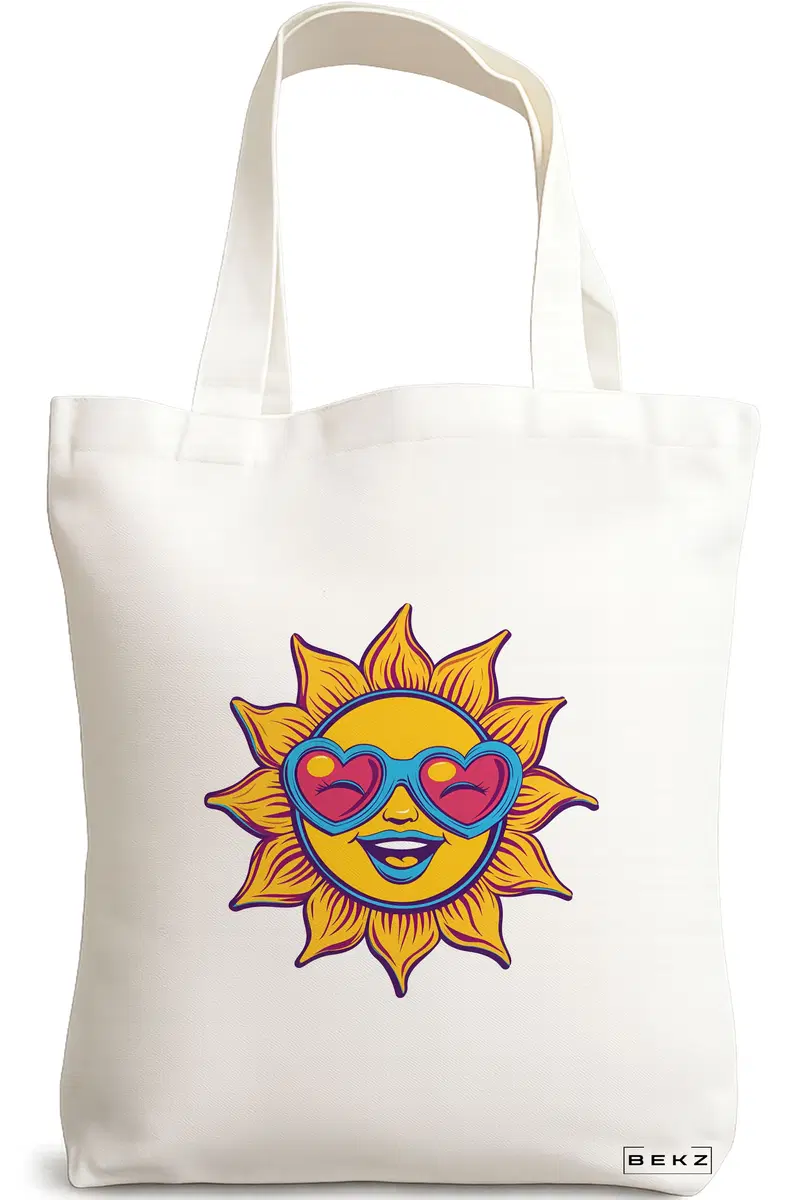 Sacosa Cumparaturi Textila, Geanta Tote, model Sun faces 21 38 x 34.5 cm, Alb, BEKZ®