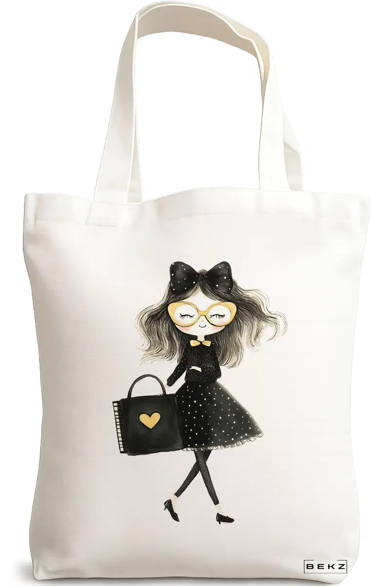 Sacosa Cumparaturi Textila, Geanta Tote, model The stylish lady 38 x 34.5 cm, Alb, BEKZ®