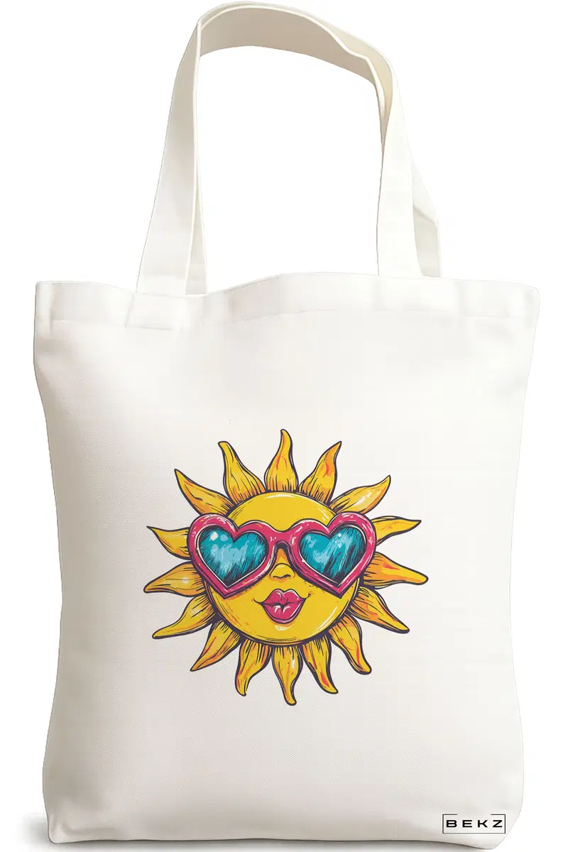 Sacosa Cumparaturi Textila, Geanta Tote, model Sun faces 22 38 x 34.5 cm, Alb, BEKZ®