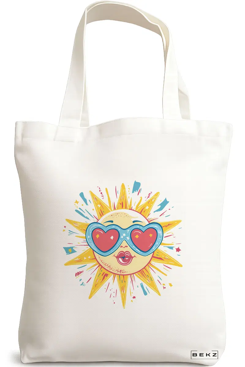 Sacosa Cumparaturi Textila, Geanta Tote, model Sun faces 23 38 x 34.5 cm, Alb, BEKZ®
