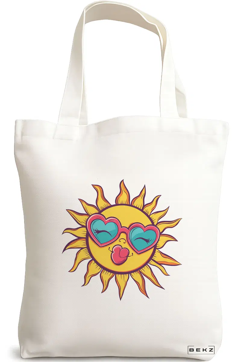 Sacosa Cumparaturi Textila, Geanta Tote, model Sun faces 24 38 x 34.5 cm, Alb, BEKZ®