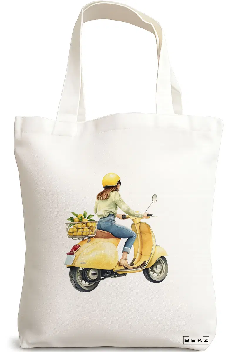 Sacosa Cumparaturi Textila, Geanta Tote, model The Lemon lady 38 x 34.5 cm, Alb, BEKZ®
