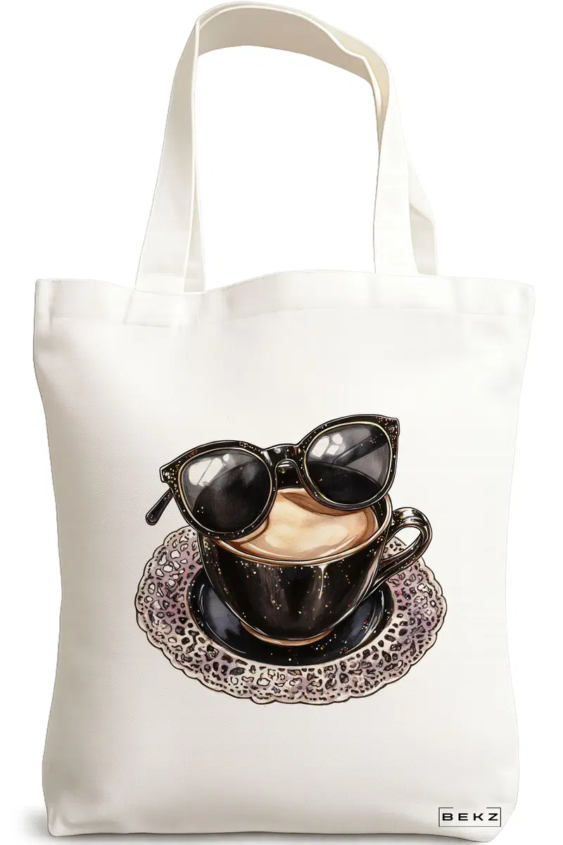 Sacosa Cumparaturi Textila, Geanta Tote, model Stylish Coffee 38 x 34.5 cm, Alb, BEKZ®