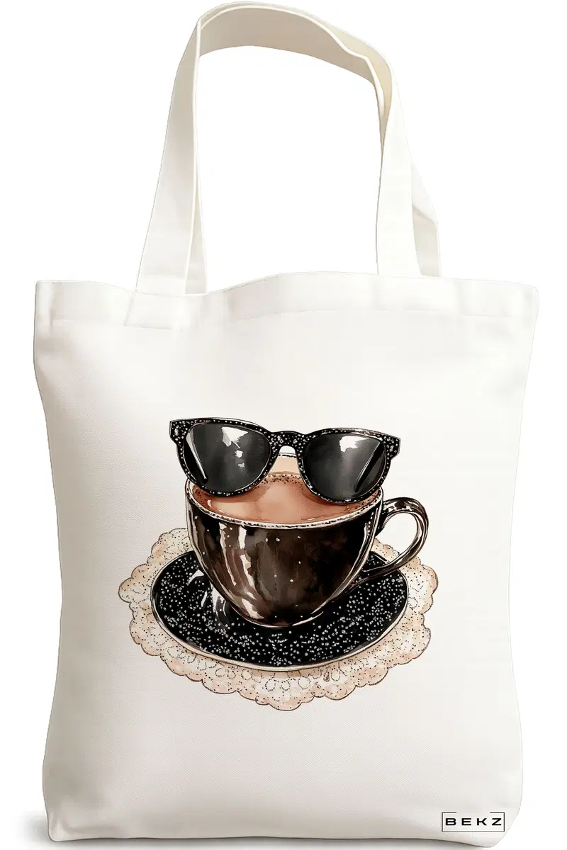 Sacosa Cumparaturi Textila, Geanta Tote, model Stylish Coffee 2 38 x 34.5 cm, Alb, BEKZ®