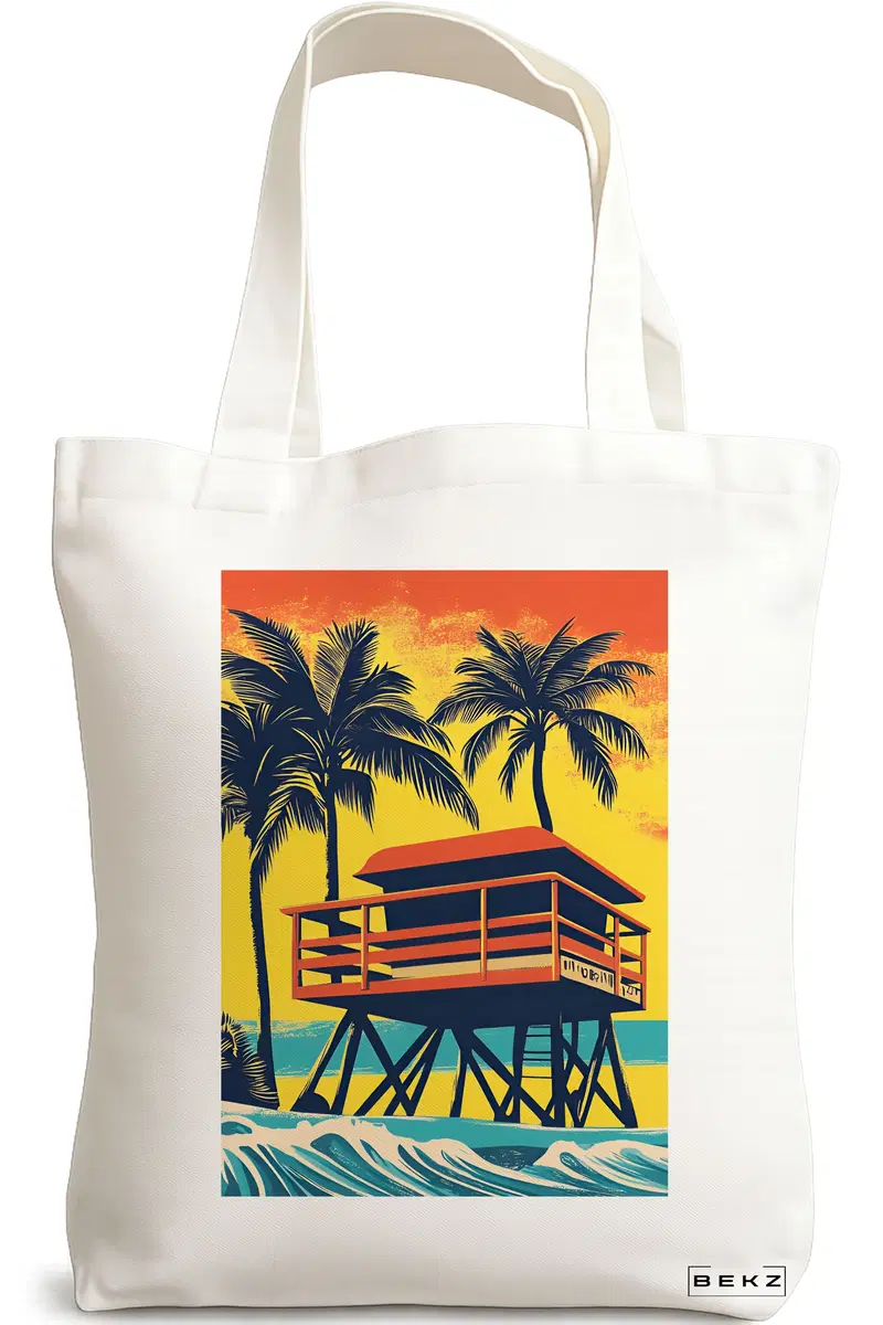 Sacosa Cumparaturi Textila, Geanta Tote, model Tropical Sunset 4 38 x 34.5 cm, Alb, BEKZ®